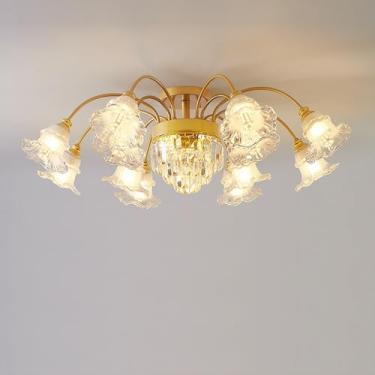 Imagem de JUANYAO Lustre Sputnik de cristal de luxo moderno vintage com acabamento cromado dourado luz pendente de metal exclusiva flor decoração de vidro para bar de cozinha