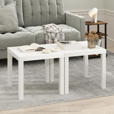 Imagem de Furinno Mesa de centro quadrada simples, mesa lateral, conjunto de 2, branca