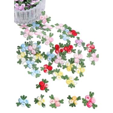 Imagem de 140 peças de mini apliques de flores para roupas, aplique de renda rosa, aplique de bordado de tecido para vestido, chapéu de jeans, mochila, enfeite de faixa de cabeça (aleatório)