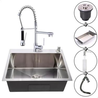 Imagem de SOFTINOX Kit de Cozinha Cuba Quadrada Escovada e Torneira Cromada Dupla Saída Gourmet