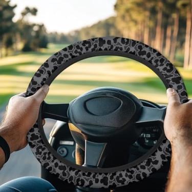 Imagem de Rarucativ Capa protetora para volante de leopardo preto e cinza para carrinho de golfe antiderrapante Club Car Precedent Golf Cart Capa de volante sem odor para o inverno