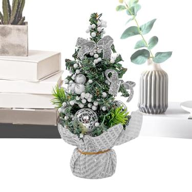Imagem de Árvore de Natal minúscula,Árvore de Natal de mesa, Árvore de Natal em miniatura de 8,27 polegadas com frutas vermelhas de bolas de laço, Decoração estética de árvore de Natal para mesa de festa de sal
