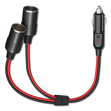 Imagem de Divisor de isqueiro de carro 1 para 2 adaptador de porta de carregador de energia de 12V soquete de tomada de 2 vias divisor de isqueiro de 11,8 polegadas cabo de extensão de isqueiro de carro