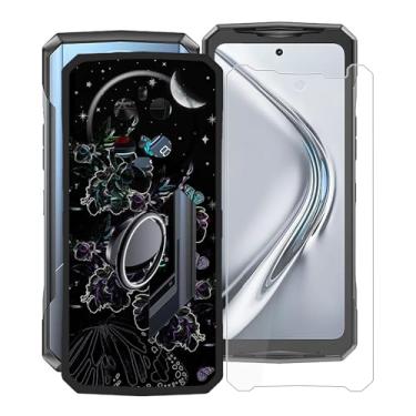 Imagem de KJYFOANI Capa para Doogee V40 Pro, [1 película protetora de vidro temperado], amortecedor de TPU à prova de choque, com suporte de anel de rotação de 360° para Doogee V40 Pro (6,7 polegadas) - XT29