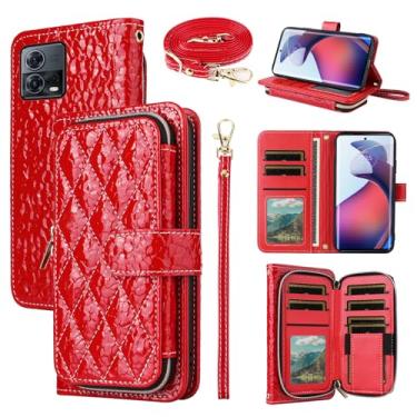 Imagem de Furiet Argyle Capa carteira para Motorola Edge 30 Fusion/Moto S30 Pro 5G com tiracolo/alça de pulso luxuosa de couro PU suporte com zíper bolsa à prova de choque porta-cartões capa para celular 2022
