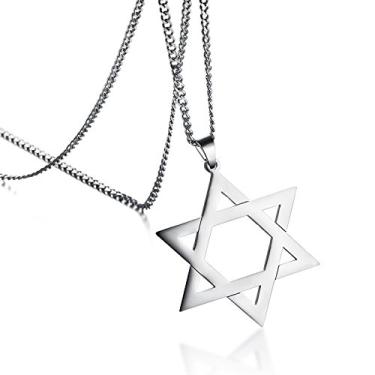 Imagem de Rockyu Colar de estrela de Davi dourado para homens em aço inoxidável, pingente de estrela de Davi, simples, judaico, Israel, corrente de joias com símbolo de amuleto de 61 cm, Aço inoxidável, Sem