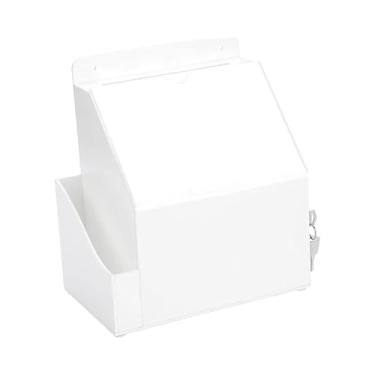 Imagem de WeiLaiKeQi Caixa de votação com suporte de sinal, caixa de sugestão, caixa de coleção, caixa de doação acrílica com fechadura para negócios de doação, Branco