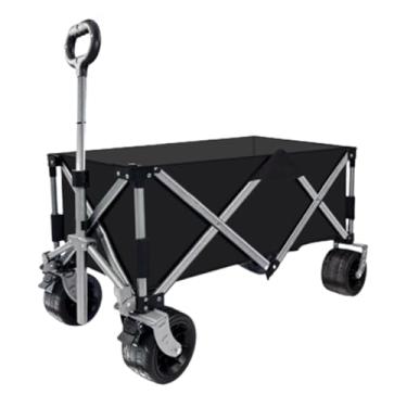 Imagem de carroça Carrinho de vagão com rodas dobrável utilitário carrinho de praia vagão para acampamento com alça ajustável grande capacidade dobrável