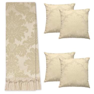 Imagem de Kit Manta Xale Grande Para Sofá E Cama Protetora Com 4 Almofadas CHEIA