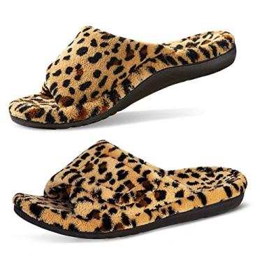 Imagem de GRITHEIM Women's Orthotic Arch Support Slippers Fuzzy Adjustable Orthopedic Slippers for Plantar Fasciitis Furry Slide Slippers for Ladies leopard 9