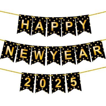 Imagem de Banner Feliz Ano Novo 2025 - 3m - Preto e Dourado - KatChon