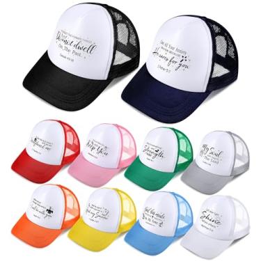 Imagem de Shyyween 10 peças de chapéus de caminhoneiro cristãos chapéus de Jesus para homens e mulheres chapéus bíblicos cristãos religiosos malha traseira boné de beisebol presentes cristãos em massa Jesus