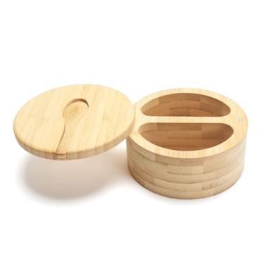 Imagem de YACEYACE Saleiro de bambu com tampa, tigela de sal pequena de 293 ml para cozinha, tigelas de sal e pimenta de bambu com colher, caixa de sal para recipiente de armazenamento de alimentos