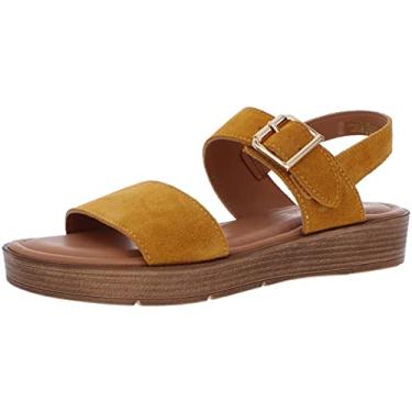 Imagem de Bella Vita Sandália plataforma feminina, Couro de camurça mostarda, 6.5 Narrow