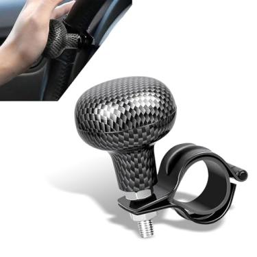 Imagem de Nomocale Pack-1 Bola de força para volante de carro, dispositivo de assistência de direção ajustável com uma mão, reforço de botão de volante decorativo de fibra de carbono, universal para carros,
