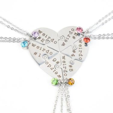 Imagem de Ximerinf Weirdo 1 Weirdo 2 Weirdo 3 Weirdo 4 Colar Coração Bff Colar para 4 Colares de Melhor Amigo para 3 Irmãs Amizade Joias de Aço Inoxidável, Large, Vidro, Zircônia cúbica