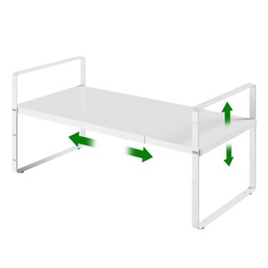 Imagem de LOCVCDA Prateleira organizadora de armário expansível, elevação organizadora de altura ajustável para armário de cozinha, rack de especiarias, armário de despensa, sob a pia, bancada, organização