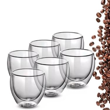 Imagem de Conjunto 6 Copos Duplo 80ml Vidro Elegante Parede Térmica Isolante Café Chá Resistente Estilo Moderno Durável Transparente Design Dupla Camada
