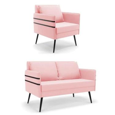 Imagem de Kit 01 Namoradeira E 01 Poltrona Suede Rosa Bebê