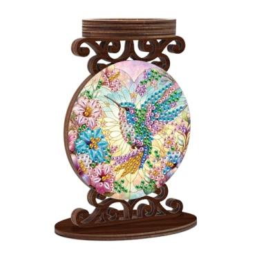 Imagem de LazyFold Kits de suporte de castiçal de pintura de diamante para iniciantes adultos, DIY em forma de beija-flor cristal diamante parcial pintura artística de diamante, suporte de castiçal de madeira