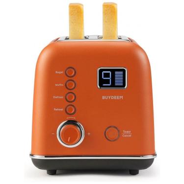Imagem de Torradeira Elétrica 2 Fatias com 9 Níveis e Temporizador LCD, BUYDEEM DT730, 110V 800W, Laranja