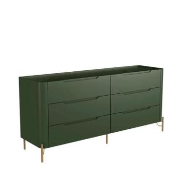 Imagem de Cômoda 6 Gavetas L178 X A81,5cm MDF Musgo/Dourado - Incolar