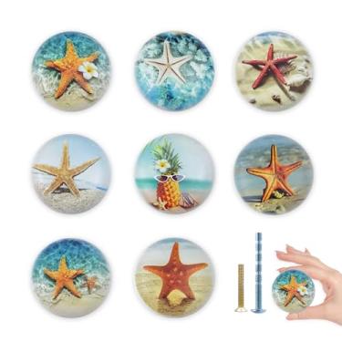 Imagem de Lasyman Puxador de conchas de estrela do mar de cerâmica com 8 unidades 1,5 móveis costeiros oceano berçário praia tema decorativo armário gaveta puxadores e puxadores
