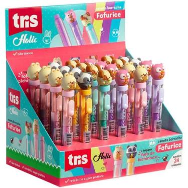 Imagem de Borracha Caneta TRIS Fofurices Retrátil 4 Cores Sortidas Display com 2