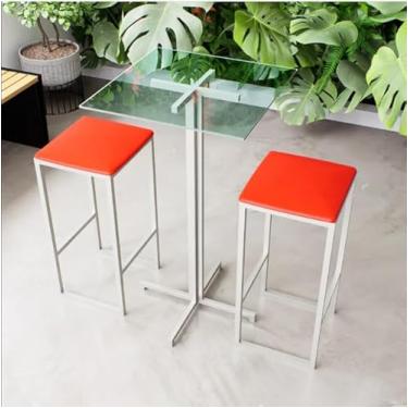 Imagem de Conjunto Mesa Alta Bar Bistrô Quadrada Vidro 2 Bancos Estofado Industrial White (Vermelho)