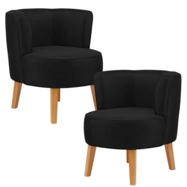 Imagem de Kit 2 Poltronas Cadeira para Sala de jantar Moderna Tecido Veludo MOBLAN decor (Preto)