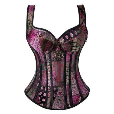 Imagem de Corpete Corset Espartilho Overbust Cores Alça Zíper Vintage - Modas Fa
