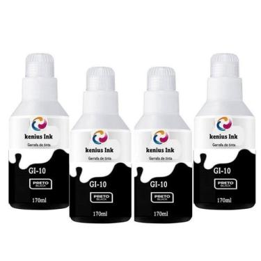 Imagem de Kit 4 Refil Tintas GI10 Preta Compativel para Canon G6010, G7010, GM20