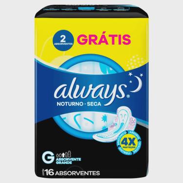 Imagem de Absorvente Always Noturno Seca Tamanho G com Abas 16 Unidades