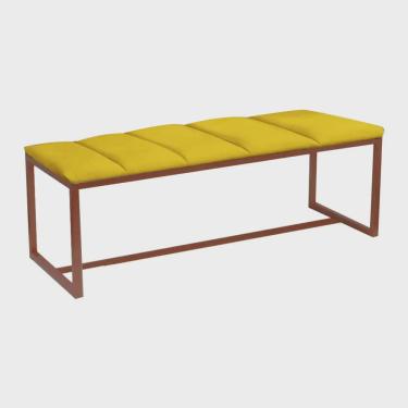 Imagem de Calçadeira Industrial Carla 195cm King Size Quarto Box Cama Ferro Bronze Corino Amarelo - Ahz Móveis