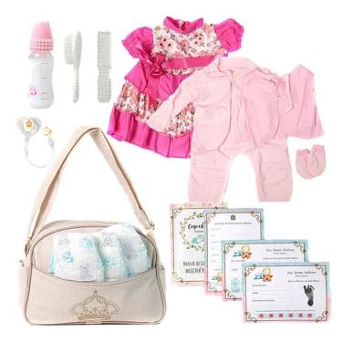 Imagem de Kit Saida Maternidade Com Roupa, Bolsa Bege E Acessórios