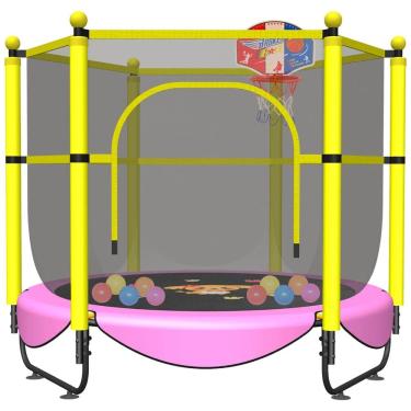 Imagem de Cama Elastica Infantil com Diâmetro e Cesta de Basquete para até 150 kg, VGMIU Trampoline FS5FT, Amarelo