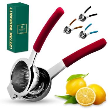Imagem de Bellemain Espremedor de frutas cítricas | Espremedor de limão de metal e aço inoxidável com alças de silicone | Espremedor manual, espremedor de frutas cítricas, espremedor manual | Espremedor de bar para acessórios de bartender