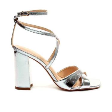 Imagem de Sandália Couro Prata Salto Alto Cecconello 2702001-2, 36, Prata