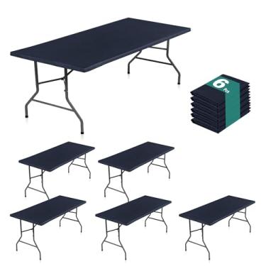 Imagem de LUSHVIDA Pacote com 6 toalhas de mesa de vinil com forro de flanela 122 x 76 cm - capas de mesa de plástico à prova d'água para toalhas de mesa dobráveis retangulares de 1,2 m com bordas elásticas