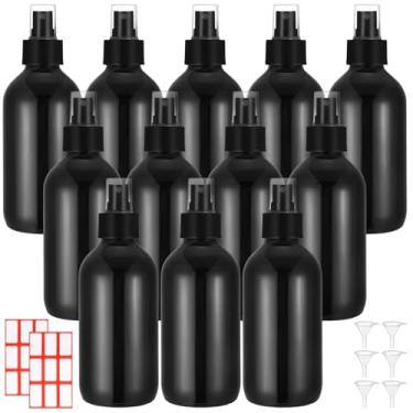 Imagem de Norme 12 frascos de spray de vidro de 227 g com funis e rótulos, frascos de spray vazios para cosméticos recarregáveis com recipientes pulverizadores para soluções de limpeza de óleo essencial (preto
