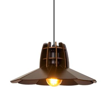 Imagem de Luminária Pendente Madeira Rustico Prato Aletado Pequeno (café)