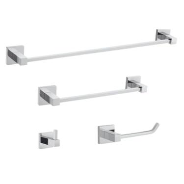 Imagem de SOFTINOX Kit Acessórios Para Banheiro Super Luxo Quadritt Cromado em Inox Porta Toalha Banho Rosto Porta Papel Higiênico Cabide