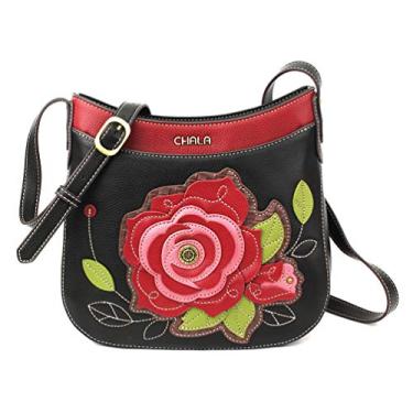 Imagem de CHALA Bolsa de ombro feminina crescente com alça ajustável, Rosa vermelha - preta, One Size