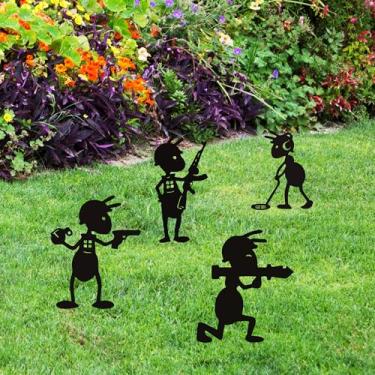 Imagem de Xedatric Decoração de jardim de metal formiga de batalha - conjunto de arte de quintal de metal de 4 peças para espaços ao ar livre - decoração de jardim resistente à ferrugem para uso externo