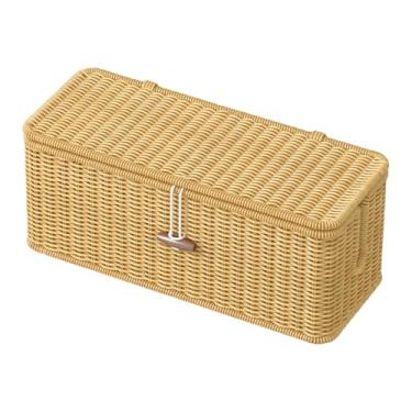 Imagem de Caixa Organizadora de Cabos - Caixa De Cabos Tecida Em Rattan Imitação Para Casa | Cesto com Tampa para Armazenar Fios de TV, USB e Extensão Elétrica em Decoração Doméstica