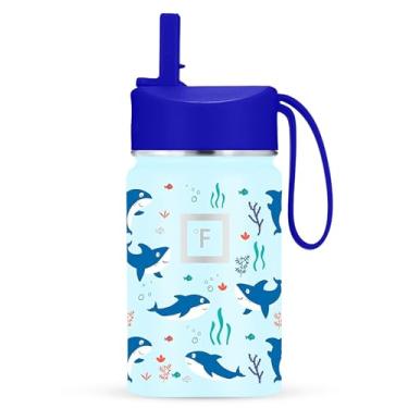Imagem de IRON °FLASK Garrafa de água infantil - tampa de palha, 20 adesivos de nome, aço inoxidável isolado a vácuo, copo de viagem de parede dupla, caneca térmica - tubarão de ferro, 293 g