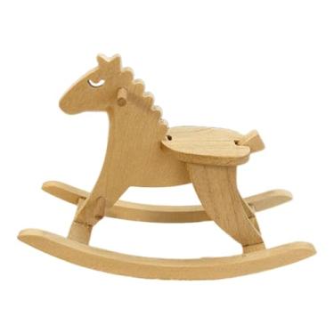Imagem de Wswqop Modelo de balanço de madeira Modelo de mesa Decoração de mini estatueta de cavalo de balanço para armário