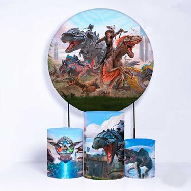 Imagem de Kit Painel de Festa Redondo de 1,80m e Trio de Cilindros Mundo Ark - Fera Print