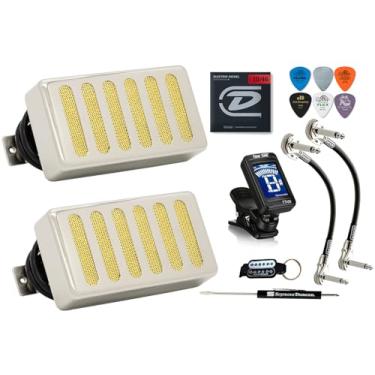 Imagem de Conjunto Humbucker Seymour Duncan Hot Rodded Matched SH-2n Jazz SH-4 JB Guitar Pickup Tonebird Bundle Perfeito para Blues, Rock, Country e Metal (Capa de malha de níquel/ouro)