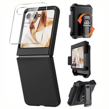 Imagem de Caka Capa para Motorola Razr 2024 com clipe, capa para Moto Razr 2024 com protetor de tela [não serve para Razr Plus 2024], capa fina e fina e coldre de cinto combo acessórios para Razr 50 - Preto